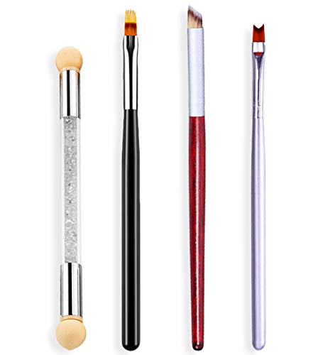 SILPECWEE 4Pcs Ombre Nail Brush Acrylic Nail Art Brush Set Double-End Nail Sponges Pen French Tip Nail Design Brushes Nail Painting Kit Nail Art Tools