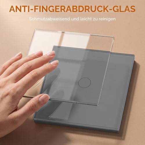 BSEED Touch Lichtschalter mit Steckdose aus Glas, Modern Steckdosen Unterputz, Wandschalter mit LED Hinterlicht (Kein Neutralleiter… – Ansicht 3