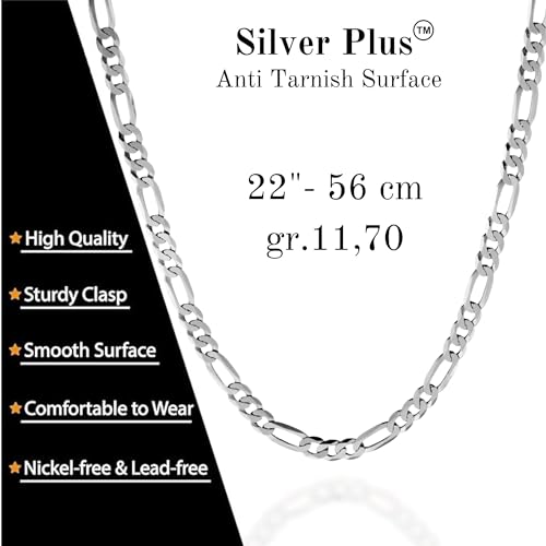 QUADRI Figaro Sterling Silver Chain for Men, 5mm Italian Link Necklace, 16-30 Inch, 925 Sterling Silver Diamond-Cut, Cadena de Plata 925 para Hombre, Made in Italy, Gift Box Included4