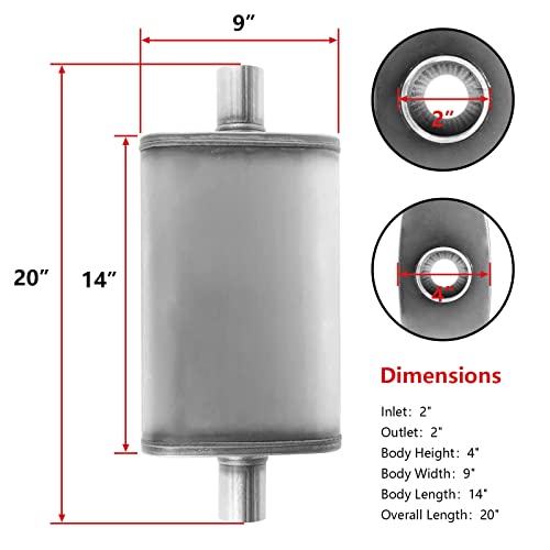 Image of 2 inch Inlet /Outlet Exhaust Muffler, Straight-Through Chamber Performance Muffler Resonator with Universal Stainless Steel for Cars, Trucks