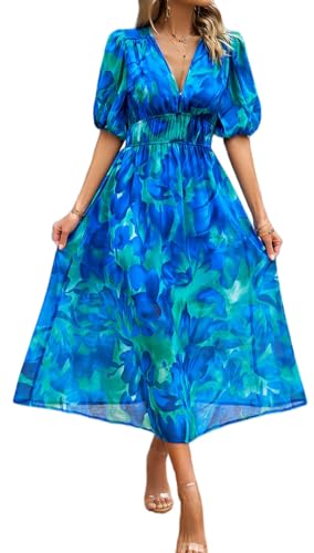 Image of Sister Amy Women's Boho Floral Print Square Neck Beach Party Flowy Ruffle Midi Dress