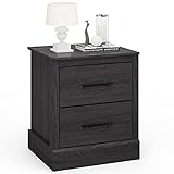 Giantex Farmhouse Nightstand, Wood Bedside Table with 2 Storage Drawers, Compact Floor Night Stand End Table, Accent Sofa Side Table for Bedroom, Grey Oak