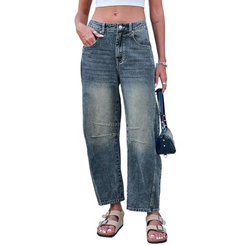 Barrel Jeans Women, Wide Leg Baggy Low Rise Ankle Jeans for Woman Cropped Loose Fit Stretchy Denim Sweatpants2