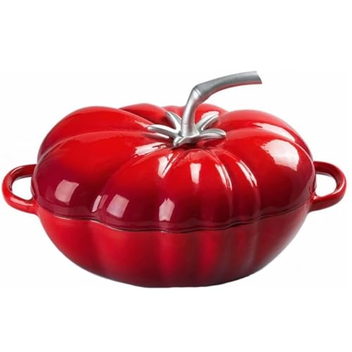Olla holandesa en forma de tomate con tapa, horno holandés de tomate de hierro fundido, revestimiento esmaltado, olla de tomate antiadherente, olla de estofado de 4 cuartos de galón, sirve de 3 a 5,