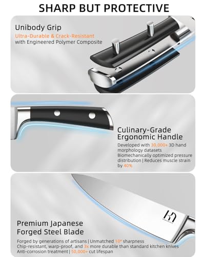 2025 Knife Set 15 Pcs Japanese High Carbon Stainless Steel Kitchen Knife Sets with Block & Sharpener, Premium Razor-Sharp Black Knives Block Set for Kitchen, Ergonomic Full-Tang Handle - Image 4