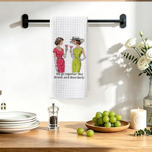 Image of Hanamiya Na Funny Kitchen Towels, Reusable Microfiber Durable Tea Towels for Kitchen Home Bathroom Farmhouse Decor, Funny Waffle Weave Dish Drying Towel, Ladies Gifts for Women Friend Mom, 24x14 Inch
