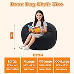 Lukeight Bean Bag Chair for Kids Teens, Memory Foam Filled Floor Lounger, Washable Velvet Cover with Inner Liner, Beanbag Chair with Filling for Gaming and Reading, Black, Large 27" D x 16" H - Image 2