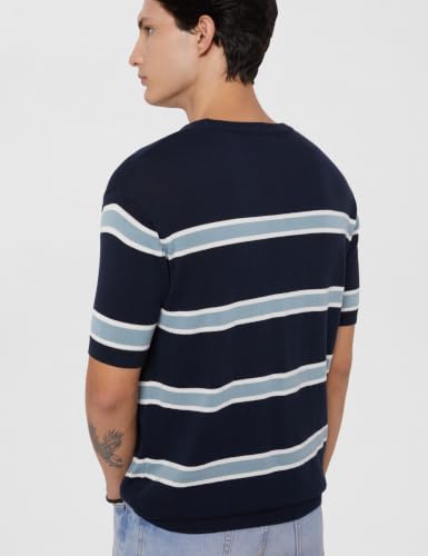 Image of Amazon Brand - Symbol Men's 100% Cotton Striped T-Shirts | Flat Knit Texture | Round Neck | Half Sleeve | Available in Plus Sizes