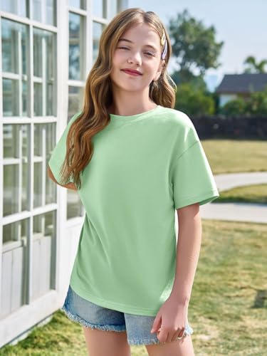 Image of Haloumoning Girls Short Sleeve T-Shirts | Kids, Summer,Girls shirts,Oversized t shirts,Girls T-Shirts,Oversized Tops, Casual Crewneck, Basic Tees 5-14Y