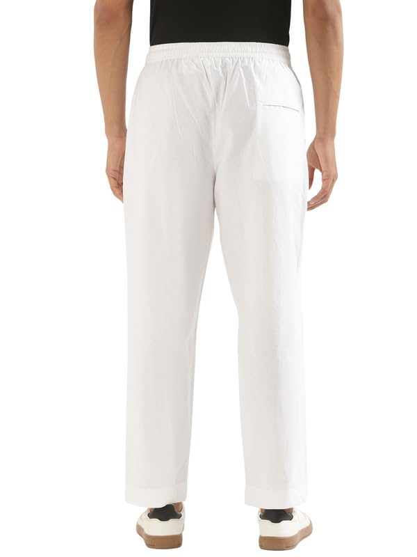 Image of SAADAA Men's 100% Cotton Pants | Mid-Rise Straight Fit Casual Trousers with Elastic Waistband and 3 Pockets | Everyday Wear
