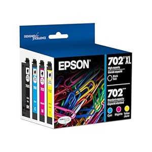 Combo de cartuchos de tinta Epson 702 DURABrite Ultra de alta capacidad negra y color estándar (T702XL-BCS) Funciona con WorkForce Pro WF-3720, WF-3730, WF-3733