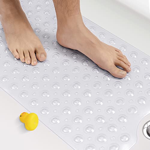 Hitslam Bath Mat For Tub, Non Slip Bathtub Mat, 40 X 16 Inch Extra Long Bath Tub Mat, Machine Washable Bathroom Shower Mat With Suction Cups And Drain Holes, Soft On Feet, Clear #TOP13