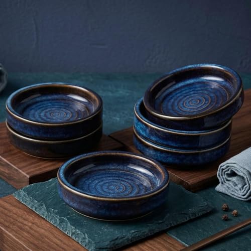 Image of Reactive Glaze Dip Bowl Set, Blue Ceramic Serving Bowls, Set of 6