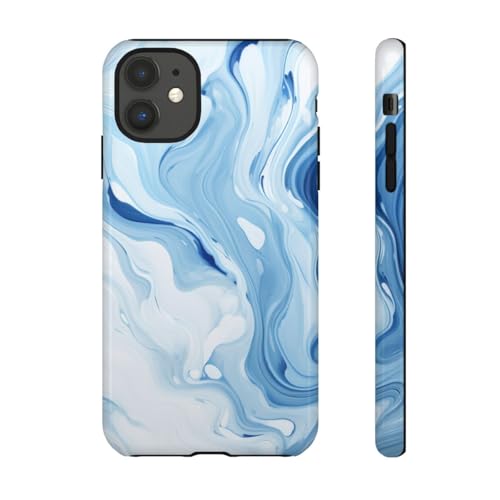 Coque iPhone 11 marbre bleu et blanc rigide brillante protection telephone