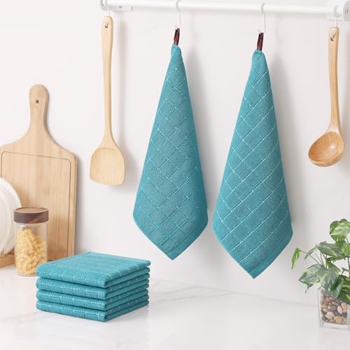 Image of Homaxy 100% Cotton Terry Kitchen Dish Cloths, 8 Pack, Lake Blue