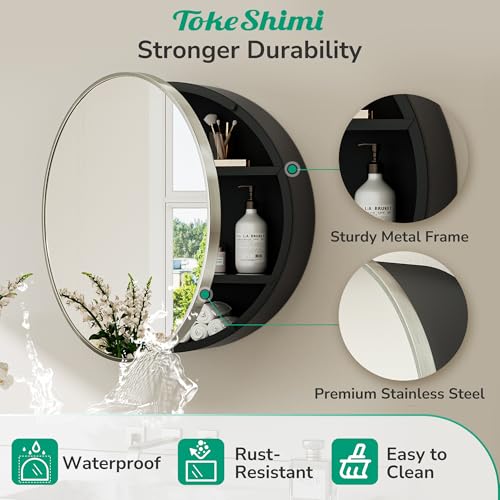 Image of TokeShimi 20 x 20 in Round Medicine Cabinet, Stainless Steel Door Frame