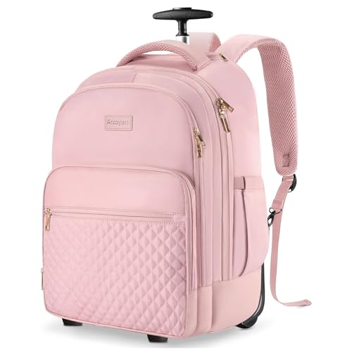 Arcoyard 40L Rolling Backpack for Adults, Pink