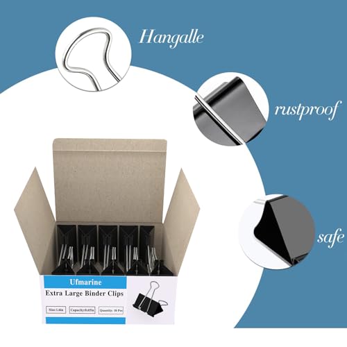 Image of Ufmarine 40 Pcs Large Binder Clips 1.6 inch Length, Binder Clips Large for Office Supplies