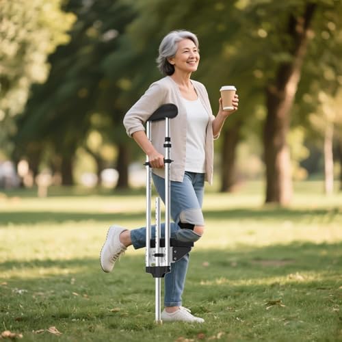 Adjustable Knee Support Crutch, No-Slip Kneepad & Ergonomic Handle, Lightweight Aluminum Mobility Aid for Broken Ankle, Foot Surgery Recovery, Fits Adults 4'7" to 6'