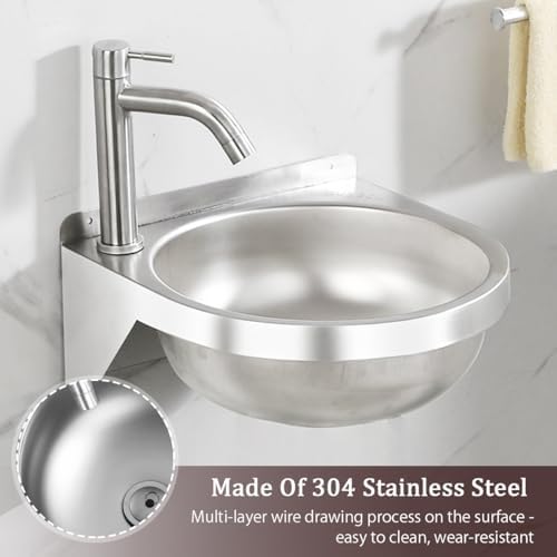Stainless Steel Corner Wall Mount Sink, Space-Saving Single Bowl Vanity Sink for Modern Bathrooms, Ideal for Small Spaces,Black,Black