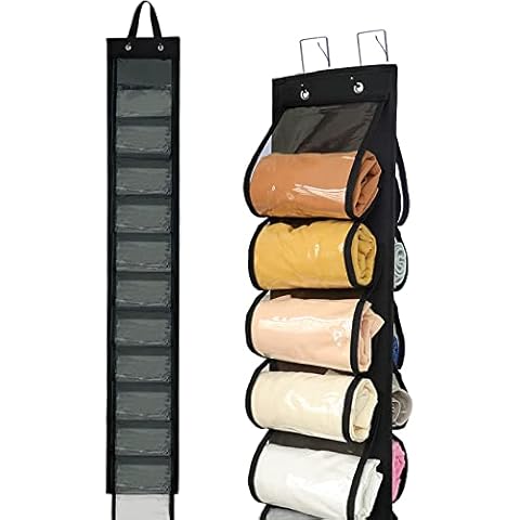 Foldable Legging Storage Organizer, Space Saving Clothes Storage Hanger, Closets Roll Holder with 24 Independent Compartments, Hanging Closet Storage for Shirts Jeans Leggings Rolls Clothes (Black) Cover