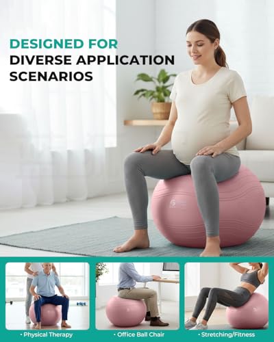 Image of Gruper Yoga Ball, Extra Thick Exercise Ball for Workout Pregnancy Stability - 4 Sizes Anti Burst Balance Ball for Yoga, Pilates, Fitness, Birthing, Physical Therapy - Includes Pump