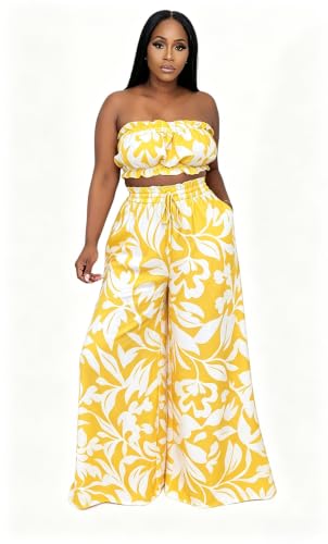 Image of Two Piece Sets for Women Summer Outfits Crop Tops and Wide Leg Pants Sets Sexy Jumpsuits Vacation Outfits with Pockets