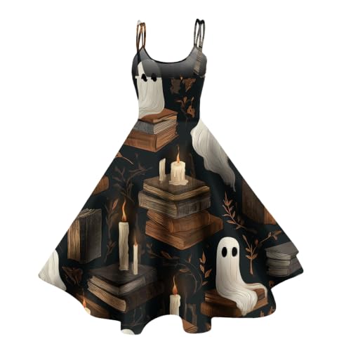 Vestido Halloween mujer estilo midi cómodo tirantes anchos negros 3