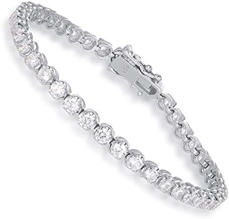 SHKA 925 Sterling Silver plated Tennis bracelet Princess Round Cut Brilliant White 3mm CZ Crystals, 18K White Gold Plated Tennis Bracelets with Cubic Zirconia Stones (Blatinum 7.25 inch)
