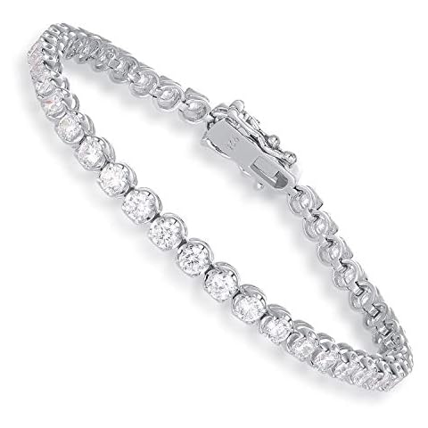 SHKA 925 Sterling Silver plated Tennis bracelet Princess Round Cut Brilliant White 3mm CZ Crystals, 18K White Gold Plated Tennis Bracelets with Cubic Zirconia Stones (Blatinum 7.25 inch) Cover