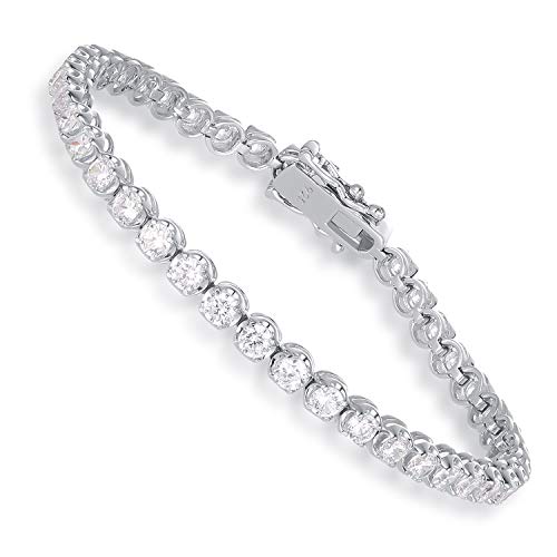 SHKA 925 Sterling Silver plated Tennis bracelet Princess Round Cut Brilliant White 3mm CZ Crystals, 18K White Gold Plated Tennis Bracelets with Cubic Zirconia Stones