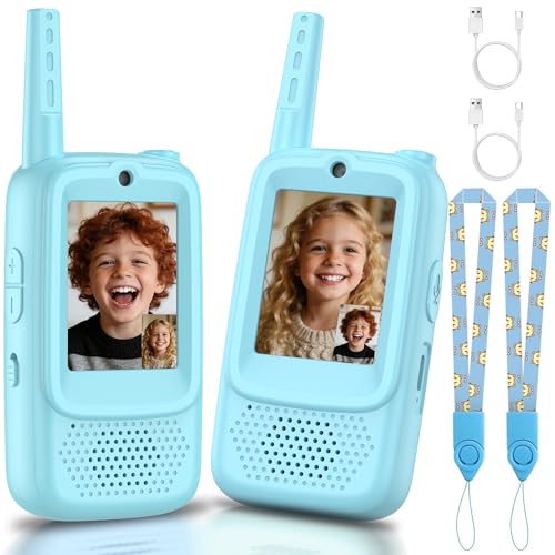 Video Walkie Talkies for Kids, 2 Pack Rechargeable Walkie Talkie with Screen, Long Range 2 Way Radio with 4 Voice Effect, Christmas Birthday Gift for Age 3-12 Boy Girl Indoor/Outdoor