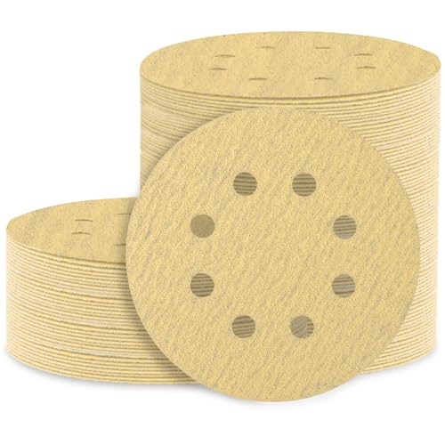 Image of 100PCS 5 Inch Sanding Discs, 8 Hole Hook and Loop 80 Grit Sandpaper, Round Sand Paper for Random Orbital Sander