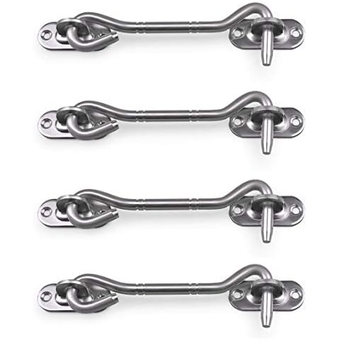 WOOCH 4 Inch Cabin Hook Eye Latch for Doors,4 Pack Privacy Hook with Mounting Screws for Gate Window, Slide Barn Door Latch Hook in Solid Polished Stainless Steel (Silver) Cover