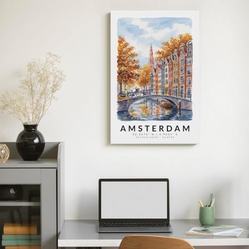 Poster Amsterdam aquarelle art mural vintage grande taille 50x75