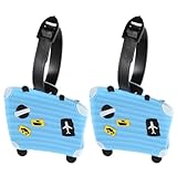 JOINPAYA Etiquetas de Equipaje Dibujos Animados 2 Piezas Azul Claro PVC Identificador de Maleta para Viaje Avión y Bolsa Marcador de Nombre Resistente y Práctico Adultos