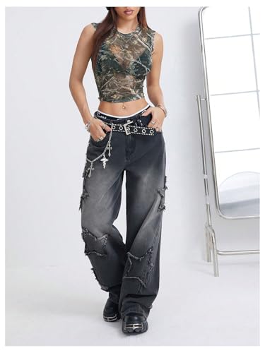 Women's Camo Tank Top Y2k Sheer Mesh Crewneck Sleeveless Crop Tops3