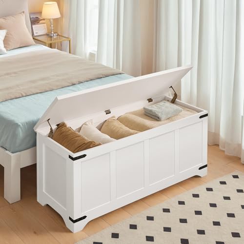 Storage Chest, 43.3" Storage Trunk with 2 Safety Hinges, Wooden Toy Chest, Entryway Shoe Bench, Large Toy Box for Kids Room, Bedroom, Living Room, White SCWT5001 - Image 3