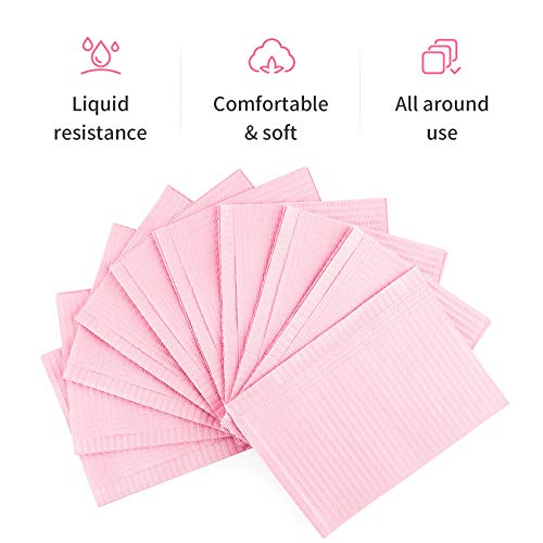 Annhua Dental Bib Polyback Towel Waterproof Patient Bibs Measuring Paper Napkins For Dental Clinic, Tattoo Piercing, Feeding, Soft And Fluid Resistant - 13'' X 18" - Pink (125) #TOP3