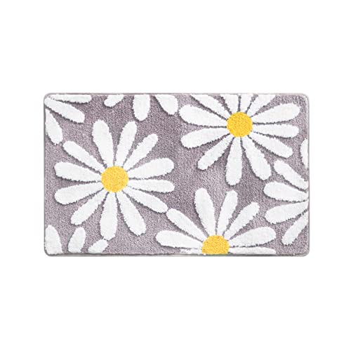 kingsea Gift2u Daisy - Alfombra de baño antideslizante de 40 x 60 cm, suave absorbente de agua, alfombra de flores blancas para ducha lateral y puerta de cocina Cover