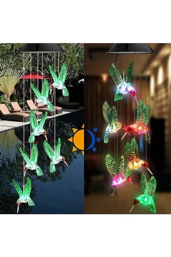 Enashop Solar Led Işıklı Kuşlu Bahçe Dekoru 6 Ledli, Renkli Işık Çok Renkli