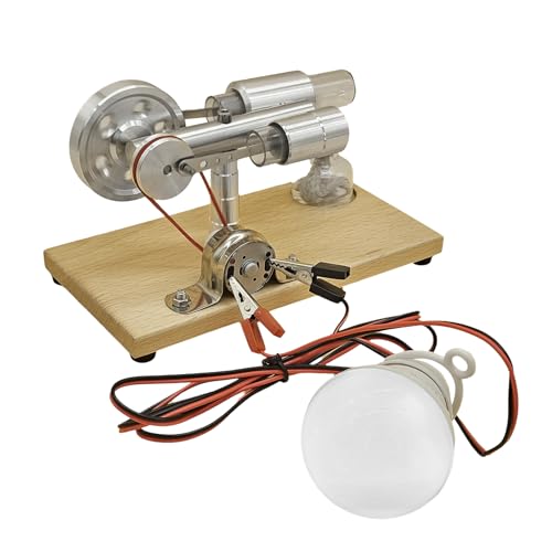 Fafeicy Generador de Electricidad con Motor Stirling de Aire Caliente con Bombilla LED, Base de Aleación de Aluminio CNC, Experimento Científico para Estudiantes y Adultos (YELLOW)