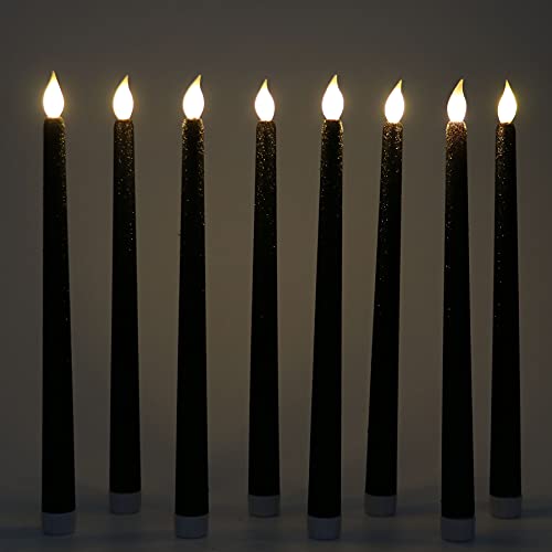 Black Glitter 10.8\" Flameless Taper Candles with Timer Function, Battery Operated Candles for Halloween - Set of 8 - Thumbnail 3