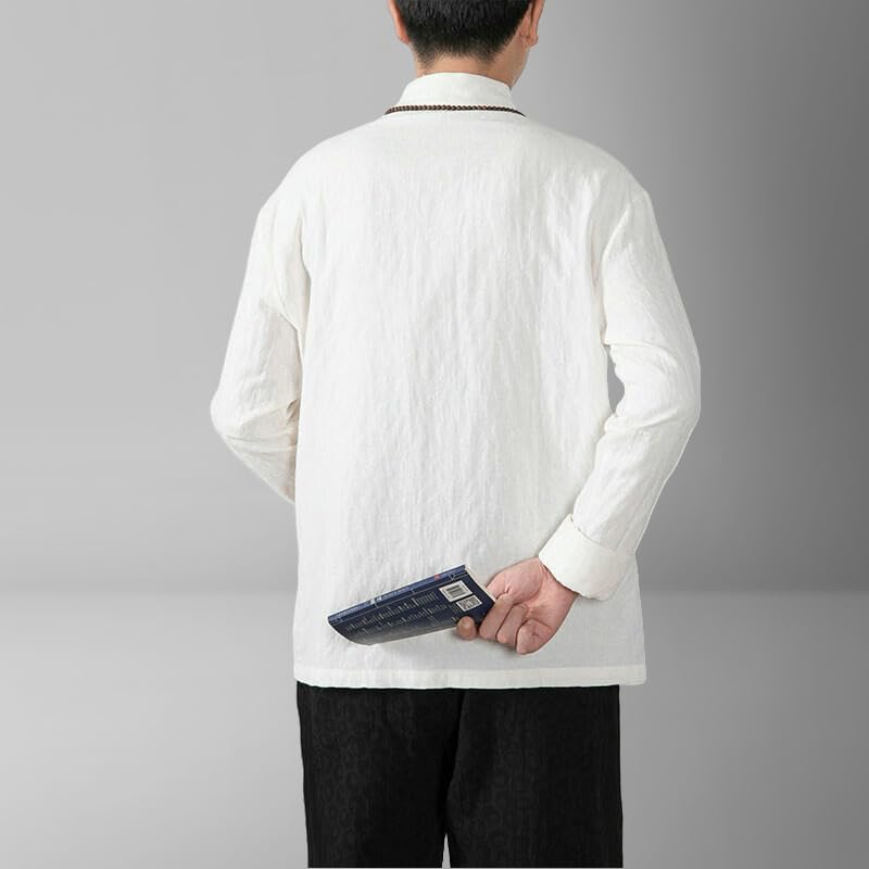 Chemise style chinois homme en lin et coton pour look rétro décontracté - 4