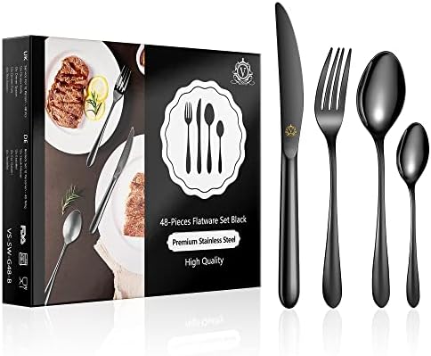 vancasso Cutlery Set 60 Piece, Food-Grade Stainless Steel Silverware Cutlery Set for 12 People, Elegant Flatware Set Include Knives/Spoons/Forks, Silverware Set Ideal for Home/ Party/ Restaurant