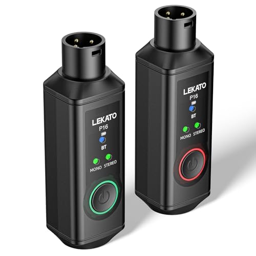 LEKATO XLR Bluetooth Receiver Wireless BT Adapter Bluetooth 5.3 48kHz/24bit for Mixing Console Desk Audio Mixers PA Speakers DJ Systems 165ft Range 15H Battery Life (2 Pack for Stereo)
