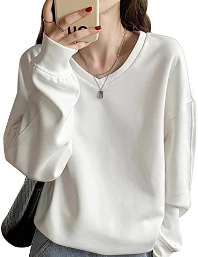 Women's Sweatshirt, Top, Long Sleeve, Layered Style, Cotton, 2 Types, Round Neck, V-Neck, Cut-and-Sew, Warm, Loose, Plain, Cotton, Soft, Cute, Stylish, Slim, Body Cover, Casual, Office