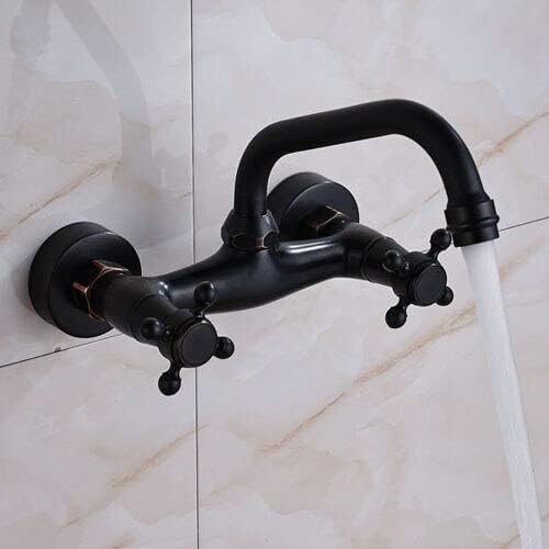 Robinet de lavabo rétro en laiton antique, mitigeur cascade noir pour salle de bain