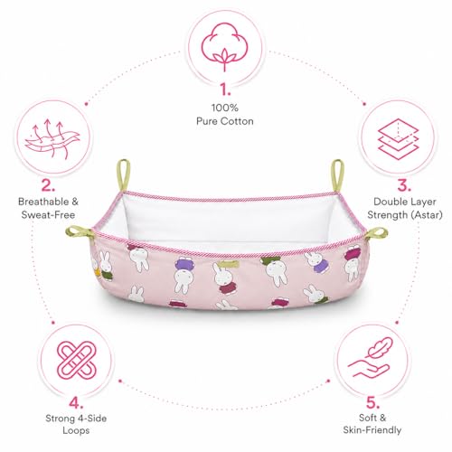 Image of Traditional Baby Khoyu /Cotton Cradle Cloth for Ghodiyu /Jhula /Palna with Astar Double Layer Support | Cloth for Cradle Stand Use Rabbit Print (Pink)