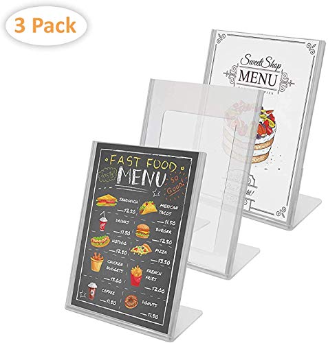 Kurtzy Soporte para Carteles (Pack de 3) - A5 Plástico Acrílico Clara Soporte de menú de póster para promociones, restaurantes, Marcos de Fotos, Documentos, Marcos Publicitarios